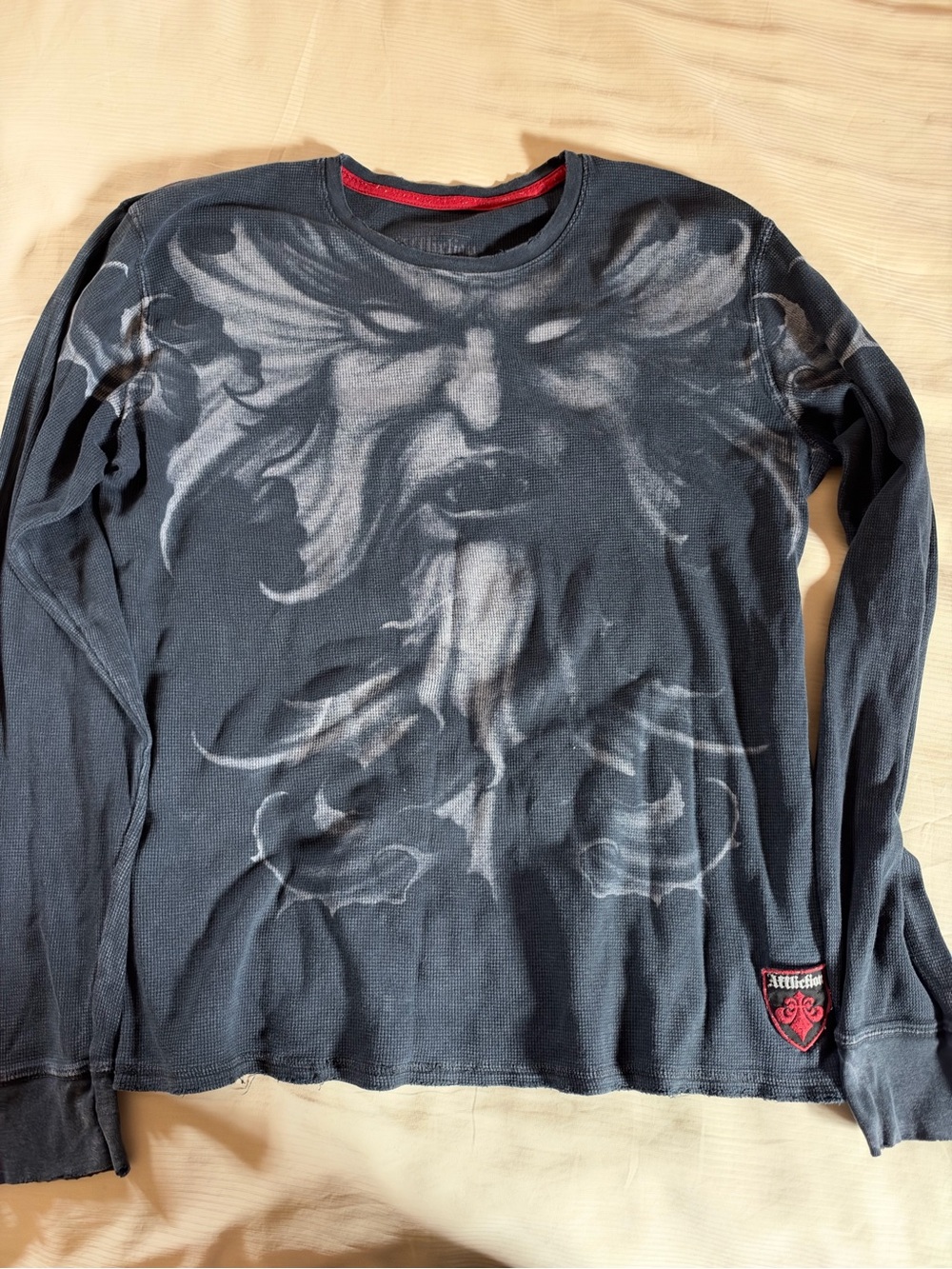 Affliction Men's Black Long-Sleeve Graphic Thermal Shirt with Gray Print